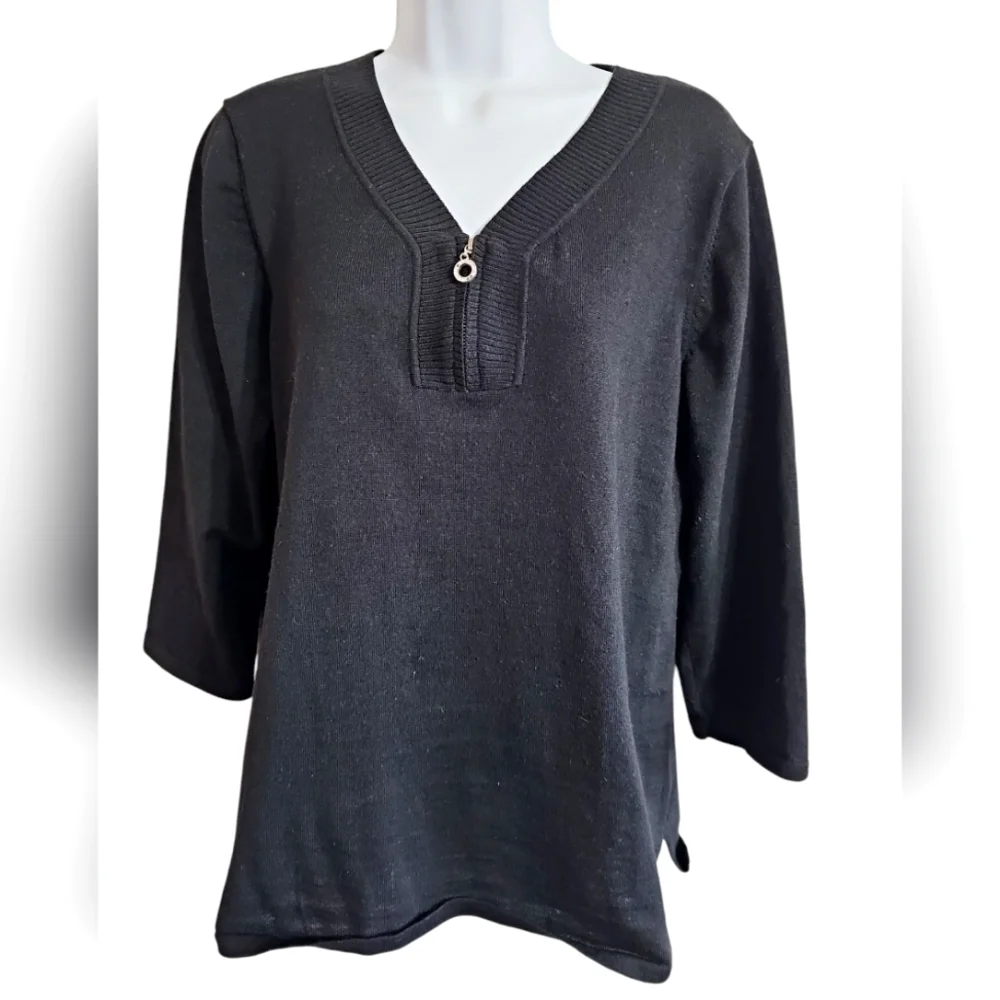 CABLE & GAUGE Women's XL Black Rayon Blend Zip-Front Tunic Minimalist Luxury - Picture 2 of 7